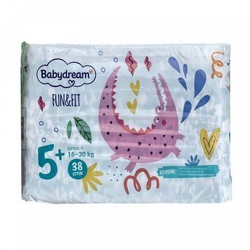 Підгузники Babydream FUN&FIT Розмір 5+ junior+, Вага 16-30 кг, 38 шт LS202957 фото