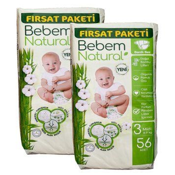 Підгузки Bebem Natural 3 Midi (4 - 9 кг), 112 шт LS204474 фото