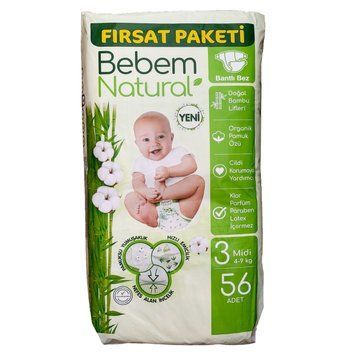 Підгузки Bebem Natural 3 Midi (4 - 9 кг), 56 шт LS204408 фото