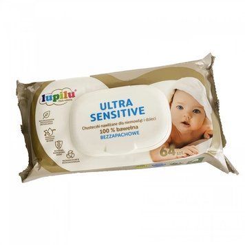 Дитячі вологі серветки Lupilu Ultra Sensitive з клапаном, 64 шт LS203934 фото