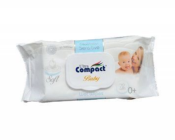 Вологі дитячі серветки Ultra Compact Baby Sensitive 72 шт 0+ з клапаном LS203184 фото